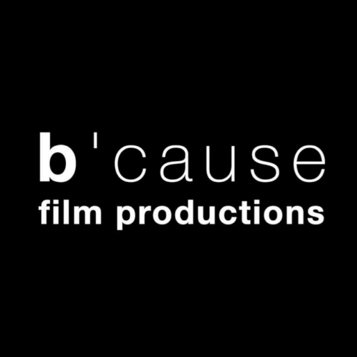 a white logo on the black background saying b'cause film productions