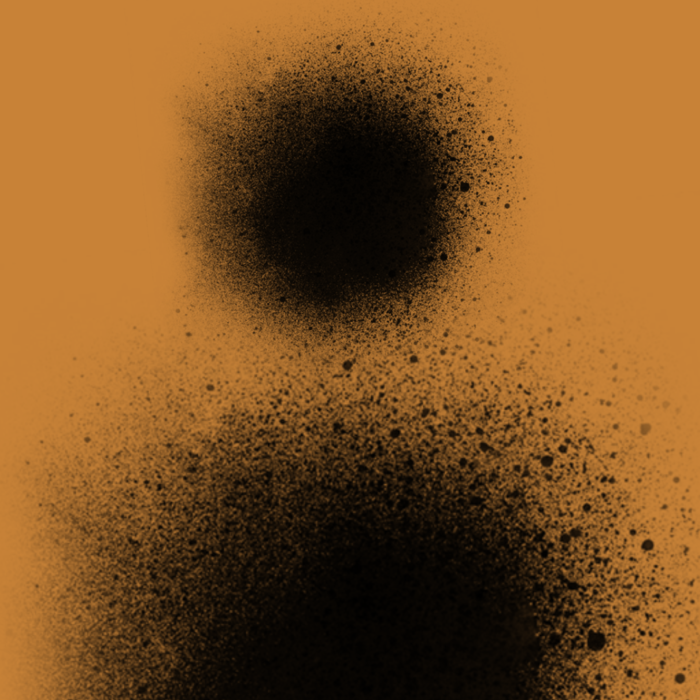 Grafika przedstawia dwie czarne plamki położone jedna nad drugą na tle w kolorze siena. Układ plamek sprawia, że wyglądają jak sylwetka awatara człowieka.